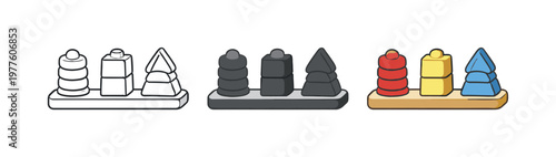 Early education context shown by identical stacking shape boxes arranged in a straight horizontal row, same rounded edges and