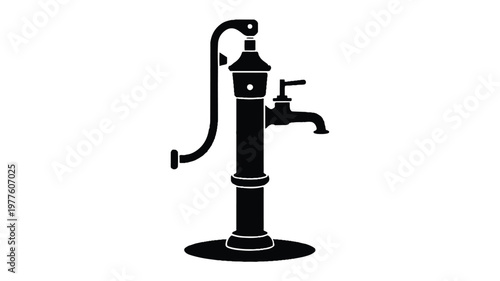 Old fashioned hand pump water well with handle and spout