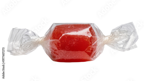 Cuadro en lienzo Red hard candy wrapped in clear cellophane, isolated on transparent background