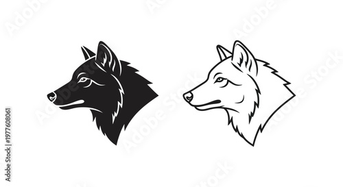 Wolf vs Coyote: Stylish Black & White Animal Logo Design Vector