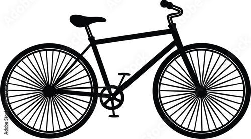 Black and white of a vintage bicycle with spoked wheels and chain on a transparent background bike