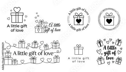 A Little Gift of Love Valentine Special - Heart Gift Box Editable Vector Illustrations Set