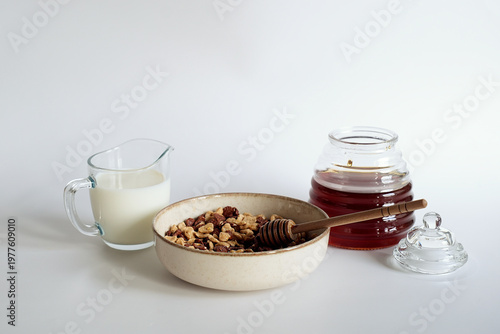 Healthy Breakfast, Cereal Shells with Honey and Milk