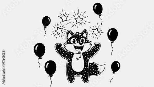 Happy cartoon wolf with balloons.