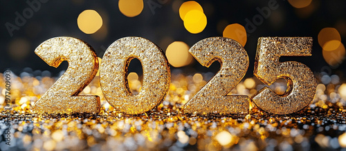 Golden 2025 numbers on a glittering background.