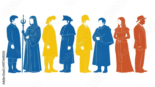 People in various professions standing.