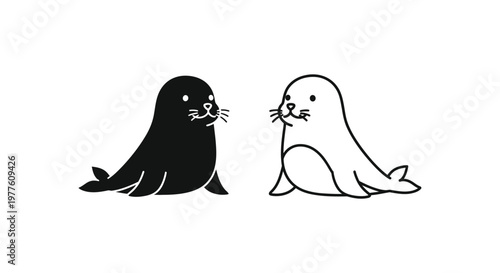 Cute Cartoon Seals Illustration Set for Kids Vector
