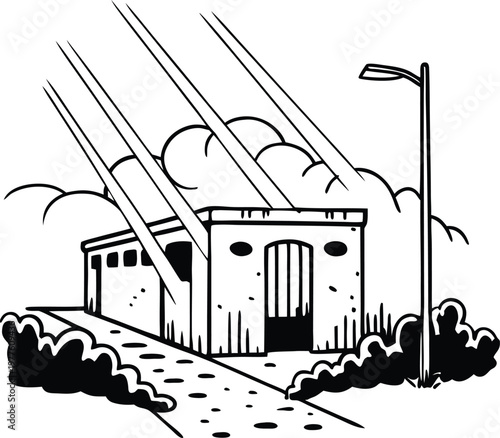 prison, jail gate, black and white, vector illustration, crime scene