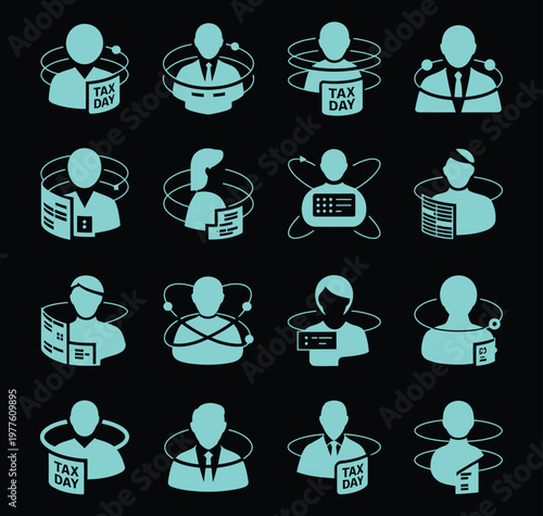 Tax day icons set, people stressed with paperwork and deadlines