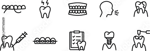 Dentistry and Oral Health Line Icons Set