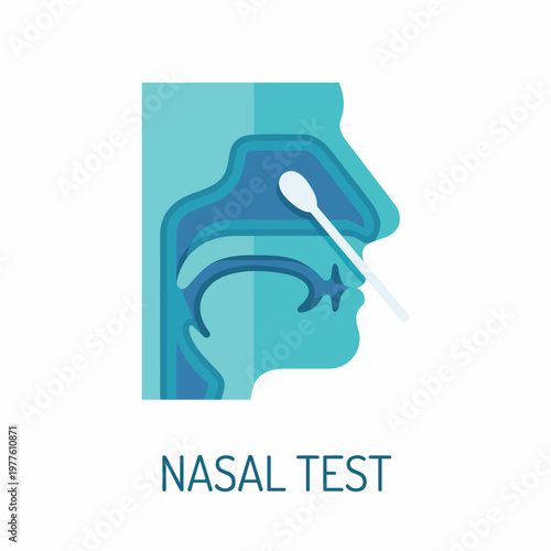 An illustration depicting a nasal test procedure, highlighting the use of a swab in a medical context, showcasing the importance of healthcare and diagnostics in modern society.