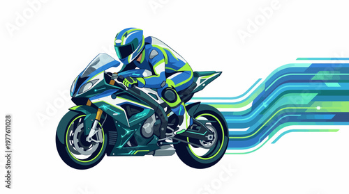 This vibrant illustration showcases a sleek motorcycle in motion, emphasizing speed and adrenaline with a modern design and abstract motion lines in bright colors.