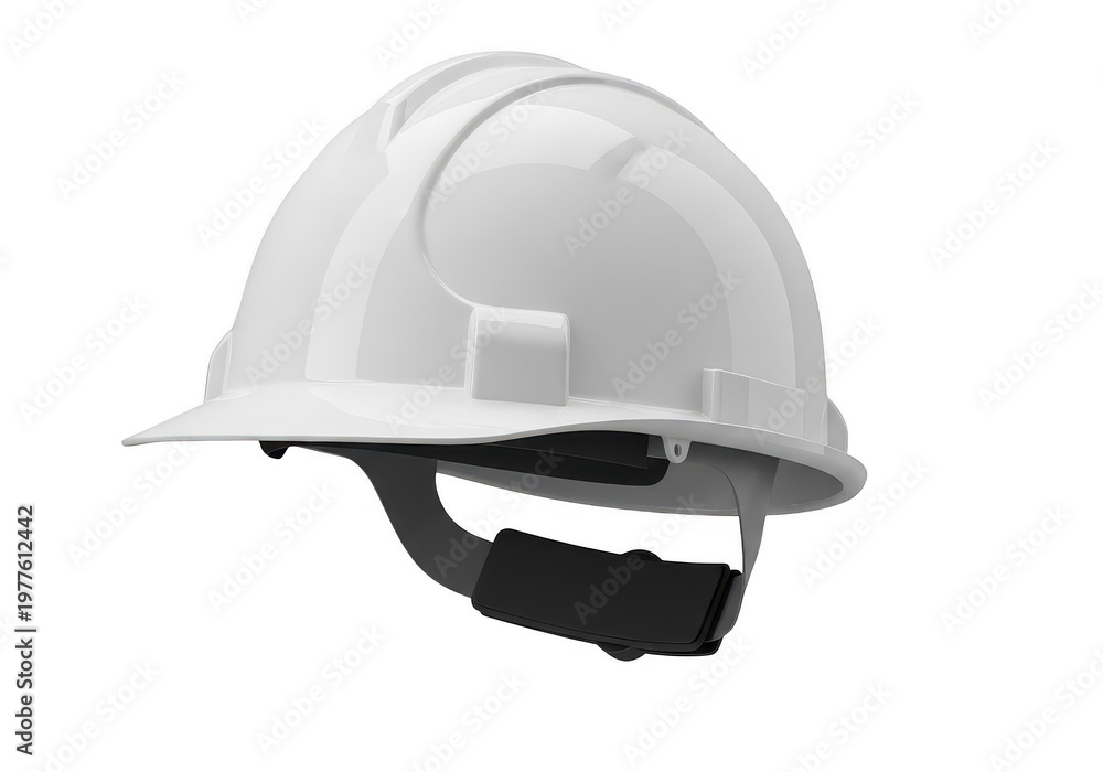 Fototapeta premium A standard white hard hat protective headgear designed for safety on industrial construction sites isolated on transparent background