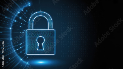 Cyber Security Concept with Digital Padlock and Binary Data Protection