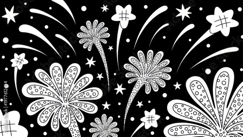 Fireworks Explosions in the Night Sky.