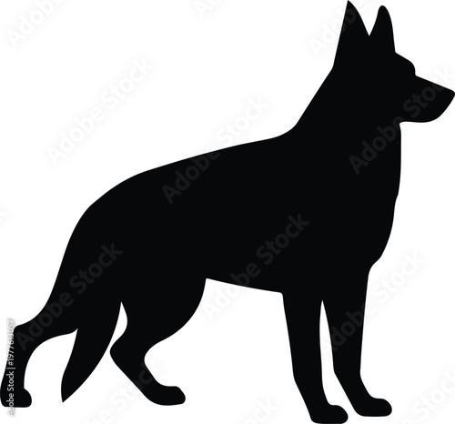 Print 
“Minimalist standing black dog silhouette on a pure white background, sharp edges.