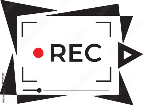 red dot rec recording symbol black white geometric frame viewfinder icon design for video broadcast camera media production and streaming graphic