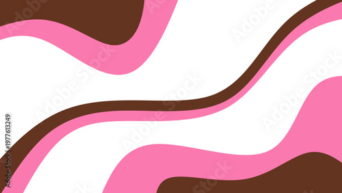 Sweet melting chocolate and pink strawberry icing glaze background. Melted syrup or dripping liquid sauce. Minimalist sweet chocolate and strawberry pink background. Minimalist wavy background.