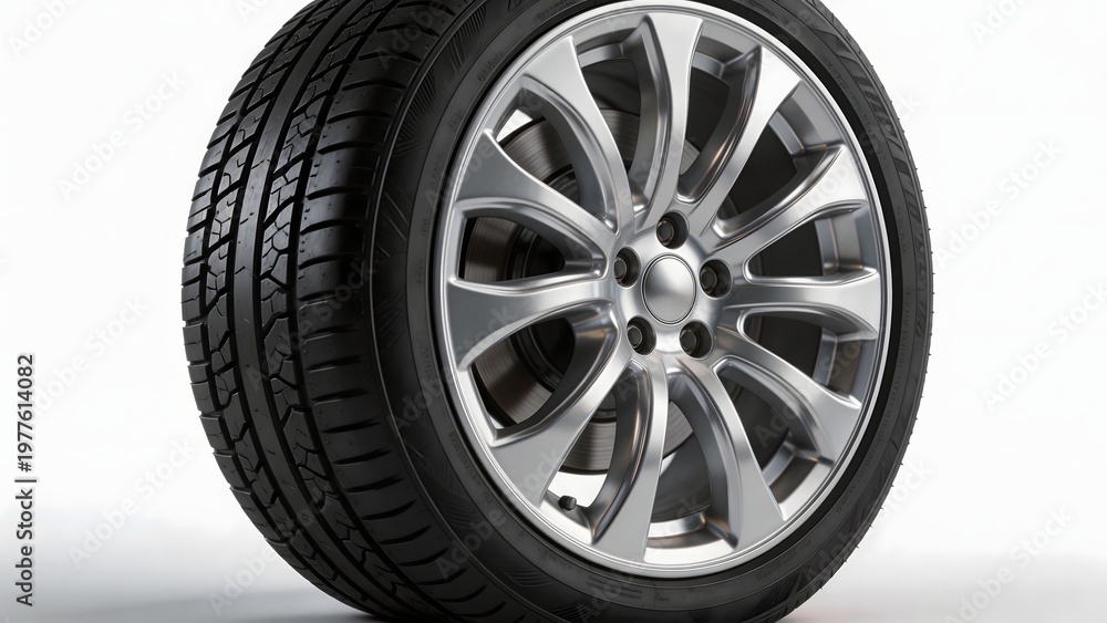 Fototapeta premium Car tire with alloy wheel