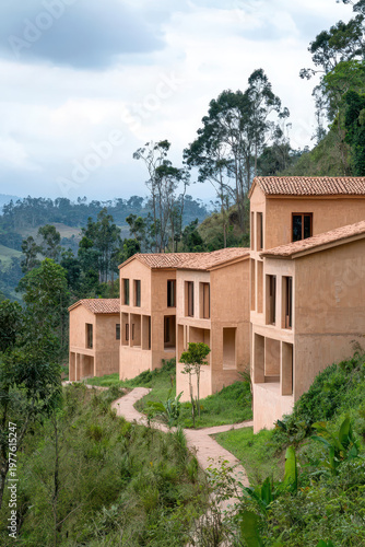 Forest house village hillside nature green rural architecture landscape