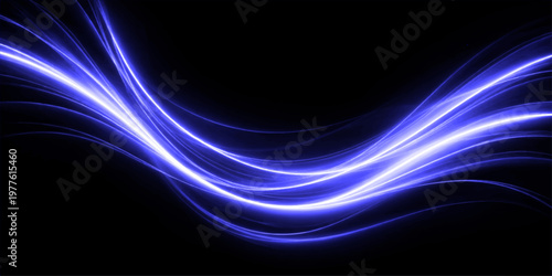 Abstract Blue Light Trails Neon Wave Motion Background