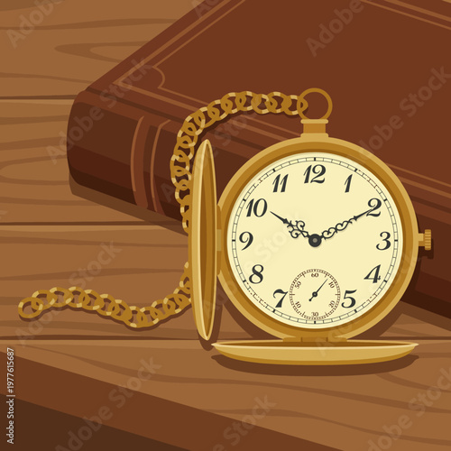 An elegant, vintage pocket watch displayed on a wooden table, symbolizing time’s value and the craftsmanship of historical timekeeping devices from a bygone era.