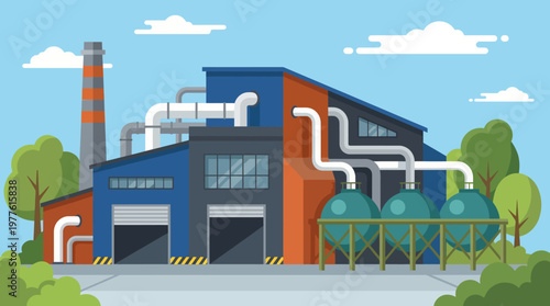 A modern industrial facility showcases the manufacturing process through large tanks and smokestacks, emphasizing the importance of industry in our daily lives.
