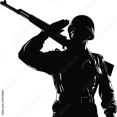 Dedicated Military Service Member Saluting with Rifle Commemorating Valor and Duty