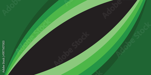 Vector banner with abstract green wave curves on dark background and empty space in the middle, modern template banner design.