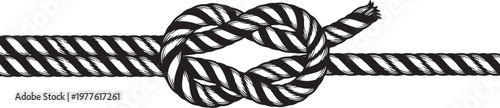 Detailed black and white of a thick, twisted rope tied in a secure knot also transparent background