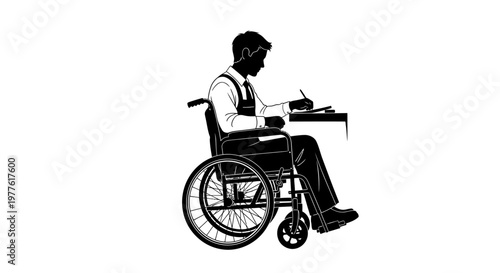 Disability, accessibility, wheelchair, vector icon, black and white, illustration, symbol, sign, man, person, disabled