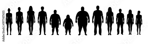  World Obesity Day Human Silhouette Set, Minimal Black and White Full Body Figures Illustration