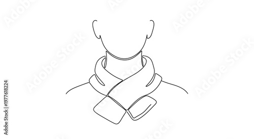 Minimalist Line Art of a Person Wearing a Scarf