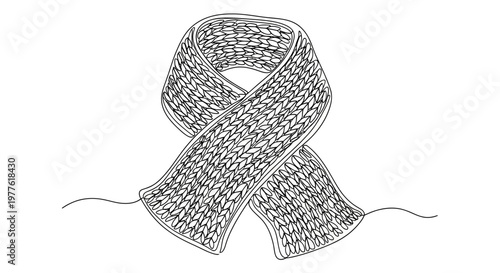 Hand-drawn knitted scarf icon, single line art, minimalist winter accessory