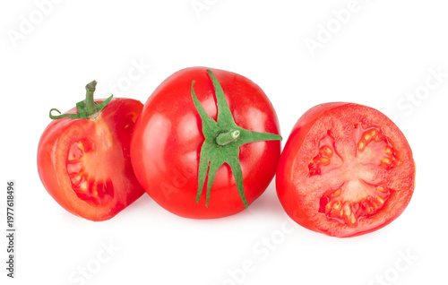 Tomatoes and slices isolated on a white background, contour