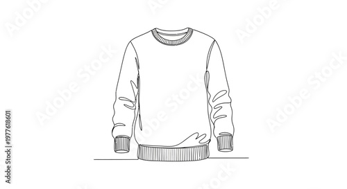 Minimalist Line Drawing of a Crewneck Sweatshirt on White Background
