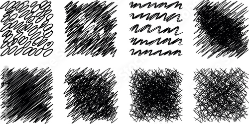 A set of hand drawn scribble textures on transparent background