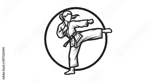 Woman practicing martial arts character  icon vector . white background