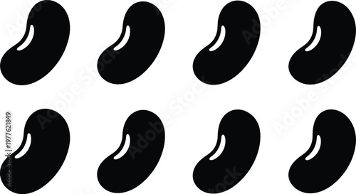 Eight black jelly bean icons on a white background candy sweet