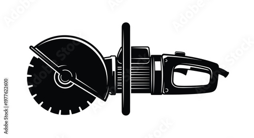 Detailed illustration of an angle grinder in stark black silhouette