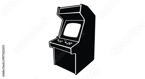 Classic arcade game cabinet in a stark black silhouette