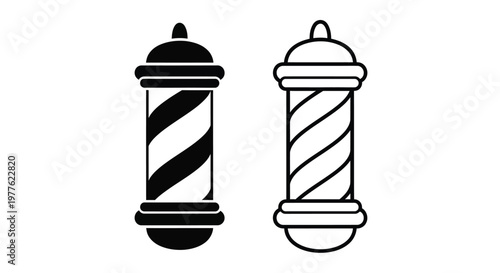 Two barber poles with alternating stripes a classic design silhouette