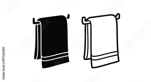 Two towels hanging on racks one dark and one light silhouette