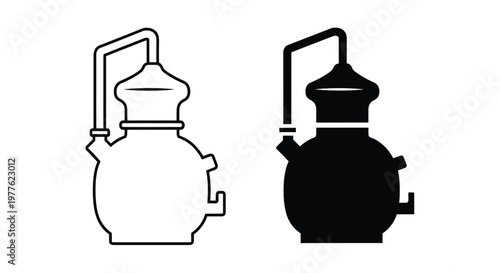 Tableau sur toile Two depictions of a traditional alembic still contrasting forms silhouette