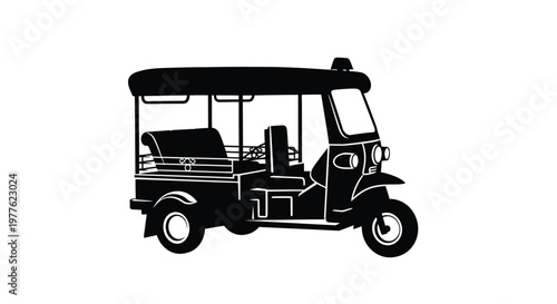 Black silhouette of a three wheeled auto rickshaw transport vehicle silhouette