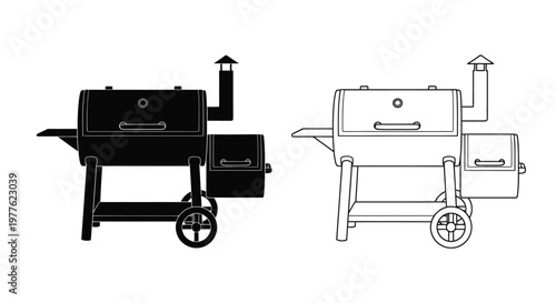 Smoker grill illustrations in black and white detailed silhouette