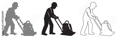 Construction Worker Operating Plate Compactor - Three Styles
