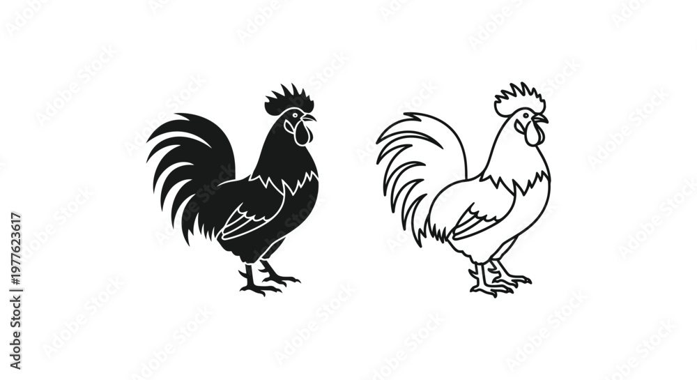 Fototapeta premium Rooster Illustrations: Stylish Black & White Designs Vector