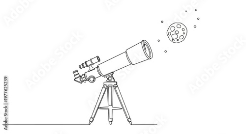 Telescope Observing Moon and Stars
