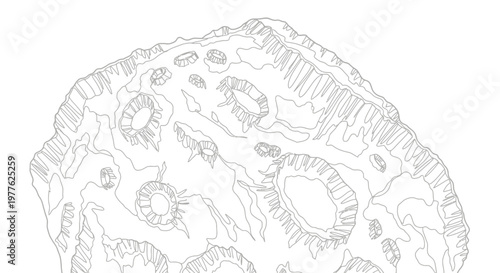 Asteroid Outline Drawing, Space Rock Surface with Craters, Cosmic Object Illustration